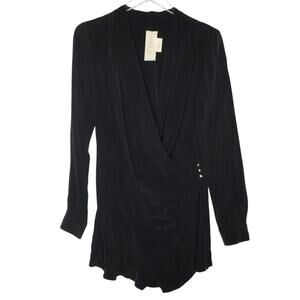 Free People S Womens Black Faux Wrap Romper Cupro Long Sleeve